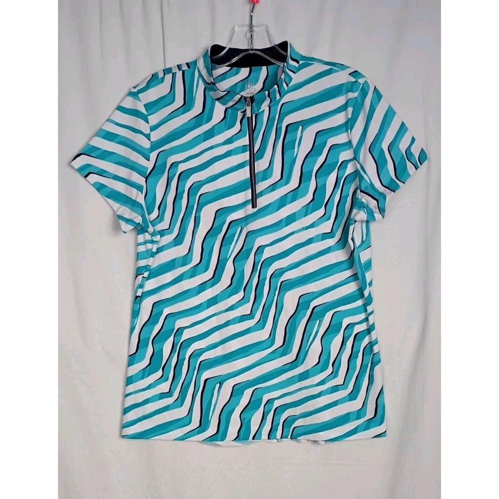 Tail Aqua Zebra Twist 1/4 Zip Golf Shirt Ladies Short Sleeve Size L